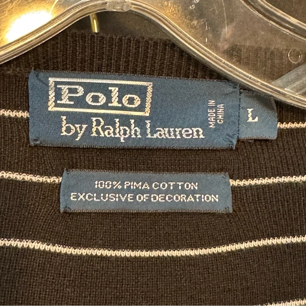 Polo Ralph Lauren Men’s Black Striped V-Neck Sweater L Excellent!